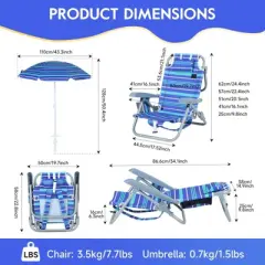 MUKE Kids Reclining Beach & Camp Chair with Umbrella, 5-Position Foldable Chair, Lightweight & Portable Design for Outdoor Fun