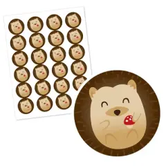 Big Dot of Happiness Forest Hedgehogs - Woodland Birthday Party or Baby Shower Circle Sticker Labels - 24 Count