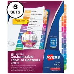 Avery Pre-Printed Monthly Dividers Customizable Table 11830