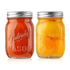 NutriChef 2 Pcs. Glass Mason Jars with Regular Lids and Bands, DIY Magnetic Spice Jars, Ideal for Meal Prep, Jam, Honey, Wedding Favors, and more
