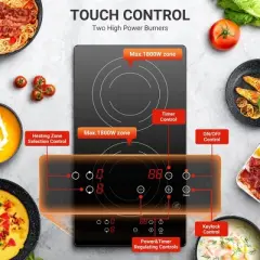 12 In Induction hob,1800W Induction Cooktop with 2 Burners, Child Lock,Residual Heat Warning, Timer, Bulit-in Countertop Stove Adjustable Temperature