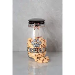 Amici Pet Benji Glass Treat Canister Hermetic Lid, Zentangle Decal, 51 oz. , Clear w/ Black Lid