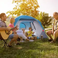 Acekool 4 Person Camping Tent, Easy Set Up Dome Tent with Rainfly, Mesh Door, Portable Waterproof Family Tent for Hiking & Travel, Blue