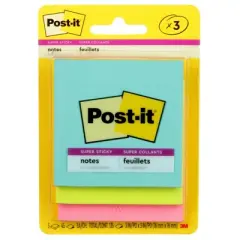 Post-it Super Sticky Notes, 3" x 3", Miami Collection, 3 Pads/Pack, 6 Packs
