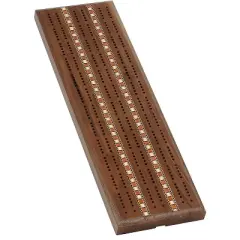 WE Games Deluxe Cribbage Set - Solid Wood with Inlay Sprint 3 Track Board with Easy Grip Pegs, Deck of Cards & Canvas Storage Bag