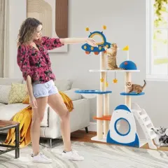 Tangkula Space Theme Cat Tree w/ Sisal Covered Scratching Posts UFO-shaped Top Perch