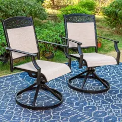 7pc Outdoor Dining Set with Swivel Sling Chairs & Large Metal Rectangle Table with Umbrella Hole - Captiva Designs
