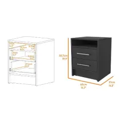 NicBex Modern Night Stand with 2 Drawers,Wooden Nightstand with Concealed Shelf,Bedside Table for Bedroom Furniture