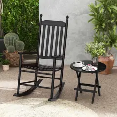 Costway Outdoor Wooden Rocking Chair with Solid Rocking Base Slatted Seat & Back Patio Black/Brown/White