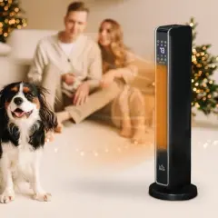 HOMCOM Ceramic Tower Heater, Oscillating Space Heater with Remote Control, Timer, Tip-Over & Overheat Protect, 750W/1500W, Black