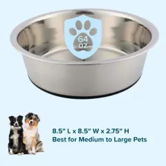 Pet Adobe 64oz Stainless Steel Dog Bowls, Silver