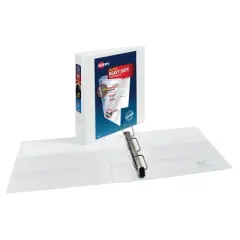 Avery 400 Sheet 2.1"x1.5" Heavy-Duty Ring Binder White: Polypropylene D-Rings, 4 Internal Pockets, Clear Cover