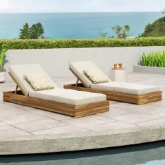 Christopher Knight Home Mira Outdoor Adjustable Acacia Wood Chaise Lounge with Cushion (Set of 2)