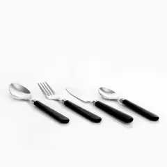 Gibson Sensations II 16 Piece Stainless Steel Flatware Set with Black Handles and Chrome Caddy