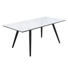 71" Caspian Dining Table White Printed Faux Marble/Black Finish - Acme Furniture