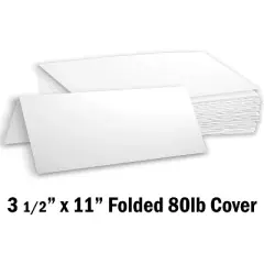 Hamilco Blank Tent Name Place Table Cards 3 1/2" x 11" Folded Card Stock - White Cardstock Paper 80lb Cover - 100 Pack