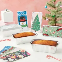 Blue Panda 50 Pack Holiday Loaf Pans with Lids, Aluminum Foil Baking Tins (8.5 x 2.5 x 4.5 In)