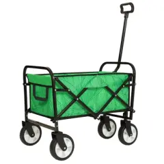 DSVIMOY Colorful Collapsible Foldable Wagon Cart, Beach Wagon, Utility Wagon Grocery for Cart Camping Shopping, Green Line, 25.98"*17.32"*37.4"