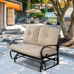 Tangkula Patio Loveseat Bench Steel Frame Furniture Rocking Bench With Cushions Outdoor