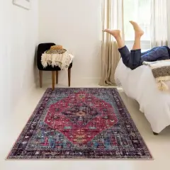 Lahome Boho Traditional 5'x7' Area Rugs Ultra-Thin Soft Washable Rugs for Living Room Non-Shed Print Indoor Carpet for Bedroom Playroom Nursery