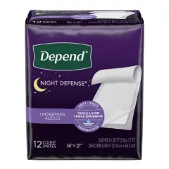 Depend Underpads/Disposable Slip Resistant Incontinence Bed Pads for Adults - Overnight Absorbency - 12ct
