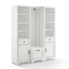 3pc Tara Entryway Set - Hall Tree and 2 Linen Cabinets Distressed White - Crosley
