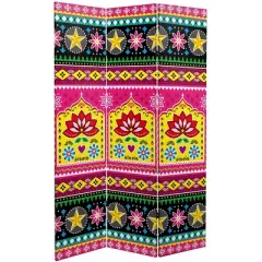 6" Double Sided Neon Lotus Canvas Room Divider - Oriental Furniture
