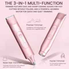 LILA by AKUNBEM Glow G1 Pro 3-in-1 Women's Bikini Trimmer, Facial Shaver & Nose Hair Trimmer - Waterproof, Portable, with USB Charging