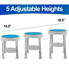 5 Star Super Deals Adjustable Shower Stool w/ Non-Slip Rotating Seat & Storage Tray Height-Adjustable Swivel Bathroom Chair for Elderly and Disabled