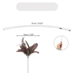 Unique Bargains Handheld Cat Teaser with Bell Fluffy Plume Teasing Sticks Brown