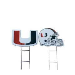 NCAA Miami Hurricanes 2pk Logo and Helmet Garden Stake Set
