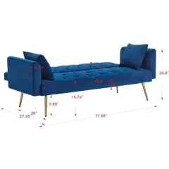 MYINDA Velvet Futon Reclining Sofa Bed with 2 Pillows for Living Room, Convertible 3 Adjustable Sofa for Small Spaces,BLUE