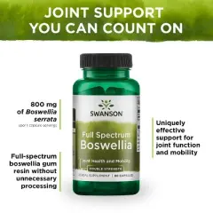 Swanson Full Spectrum Boswellia - Double Strength, Supports Joint Integrity, Movement & Flexibility, 60 Capsules
