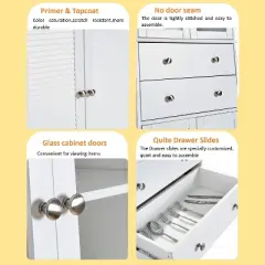 67" Tall Kitchen Pantry Cabinet with Glass Doors, Shelves and Drawer, Large Freestanding Food Storage Cupboard for Kitchen Bathroom Craft Room