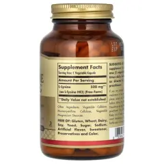 Solgar L-Lysine, Free Form, 500 mg, 100 Vegetable Capsules