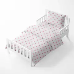 Bacati - Stars Pink Ikat Muslin 4 pc Toddler Bedding Set..