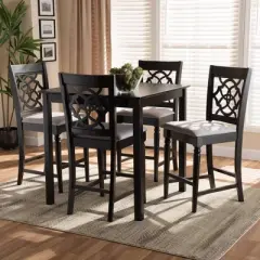 5pc Arden Upholstered Wood Pub Counter Height Dining Set Gray/Espresso - Baxton Studio