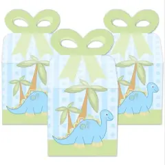Big Dot of Happiness Baby Boy Dinosaur - Square Favor Gift Boxes - Baby Shower or Birthday Party Bow Boxes - Set of 12
