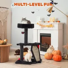 EROMMY Cat Tree, 28.8' Tall Cat Tree Tower With Cat Scratching Post For Indoor Cats, Halloween Pet Furniture, Black With Red