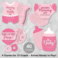 Big Dot of Happiness Baby Girl - 4 Pink Baby Shower Games - 10 Cards Each - Gamerific Bundle