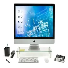 Mount-It! Glass Desktop Monitor Stand Riser | Raised Laptop Stand Organizer | 22 Inches Wide Clear Tempered Glass | Supports up to 44 Pounds