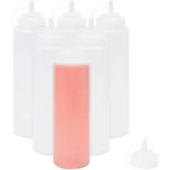 Juvale 6 Pack Plastic Condiment Squeeze Bottles for Restaurants, Clear (29 oz)