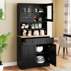 Tangkula Pantry Cabinet 67" Tall Kitchen Floor Cabinet w/ 2 Removable Shelves 2 Drawers