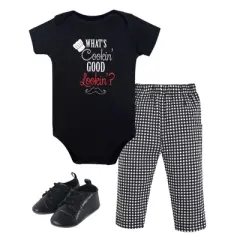 Little Treasure Baby Boy Cotton Bodysuit, Pant and Shoe 3pc Set, Whats Cookin?