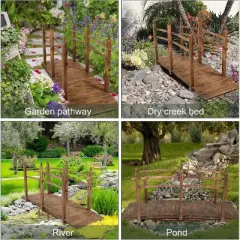 VINGLI 7.5 ft Garden Bridge, Arch Walkway Wooden Bridge with Safety Rails, Decorative Footbridge for Pond, Garden
