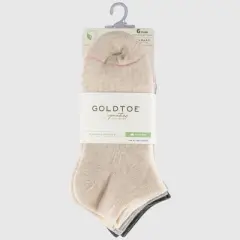 Goldtoe Signature Collection Women's 6pk Modern Essentials Cushion No Show Socks - Oatmeal Heather/Off White/Gray Heather 6-9
