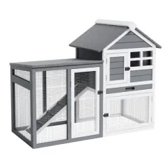 2-Tier Rabbit & Chicken Cage - Weatherproof, 4 Doors, Ramp, Pull-Out Tray for Pets