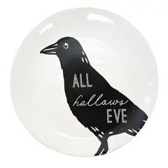 Transpac 8.0 Inch Halloween Line Art Plates Halloween Seasonal Tabletop , Halloween Decor St/4 Black Cat Ghost Crow Skull (4PC)