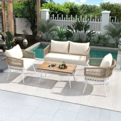 GlasFlength Patio Seating Sets, Transform Outdoor Space with Comfort and Relax in Style, Premium Outdoor Lounge Sets, Beige, 51.2"*27.8"*28"