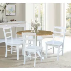 42" Mora Dual Drop Leaf Dining Set with 4 Ladder-Back Chairs White/Natural - International Concepts